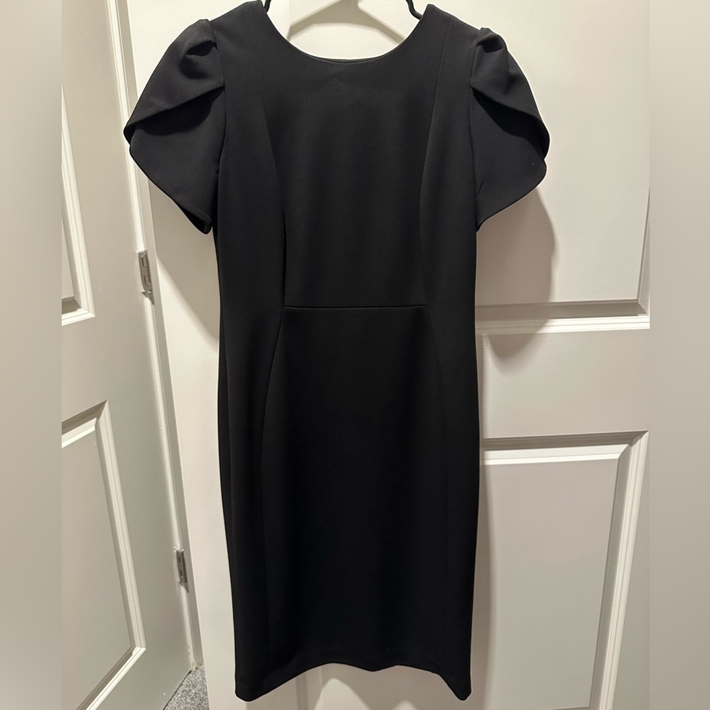 Calvin Klein Black Midi Dress with Puff Sleeves